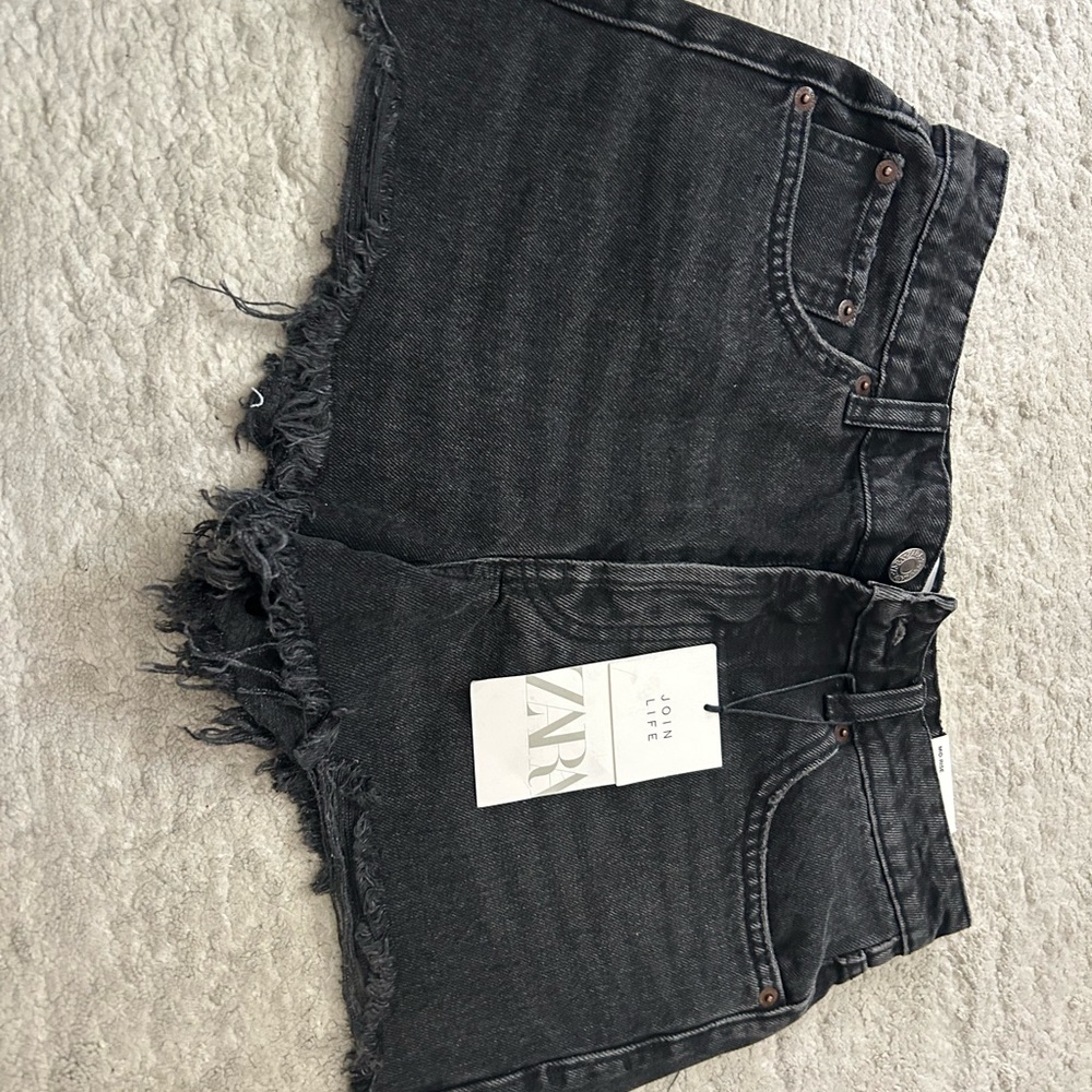 Zara Black Frayed Hem Denim Micro Mini 2000’s Y2K Shorts